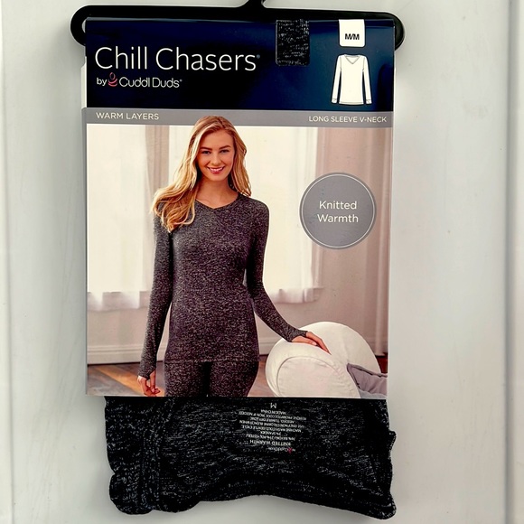 Cuddl Duds Chill Chasers Knitted Warmth Long Sleeve V-Neck Top CD8587 Navy - Picture 2 of 5